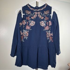 American Eagle Embroidered Blouse with shoulder cutouts